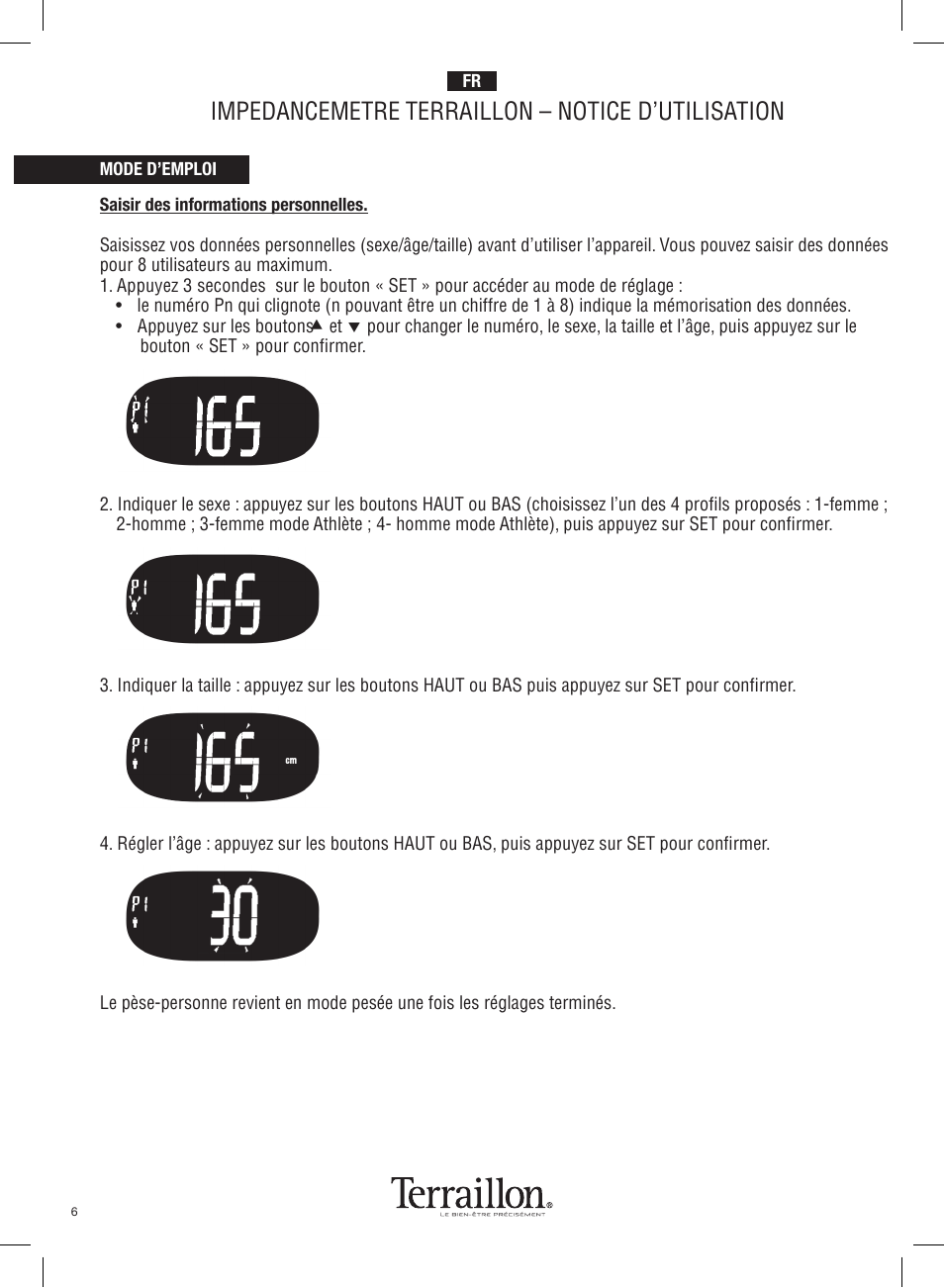 Impedancemetre terraillon – notice d’utilisation | Terraillon Pop Coach User Manual | Page 6 / 60