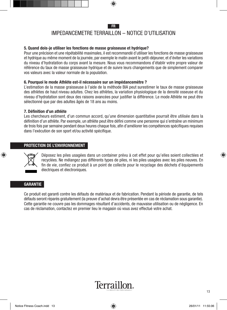 Impedancemetre terraillon – notice d’utilisation | Terraillon Fitness Coach Style User Manual | Page 13 / 64