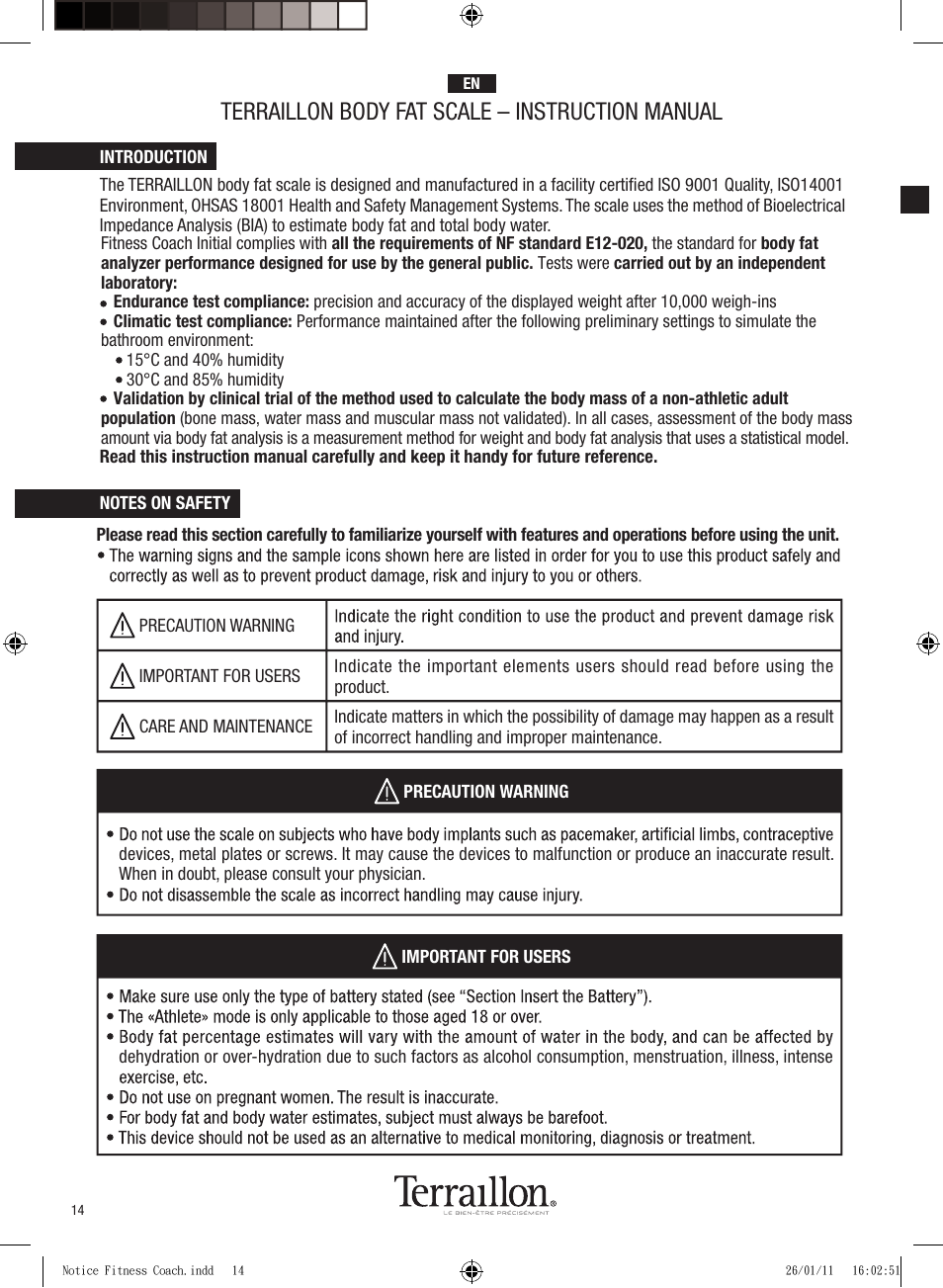 Terraillon body fat scale – instruction manual | Terraillon Fitness Coach Style User Manual | Page 14 / 64