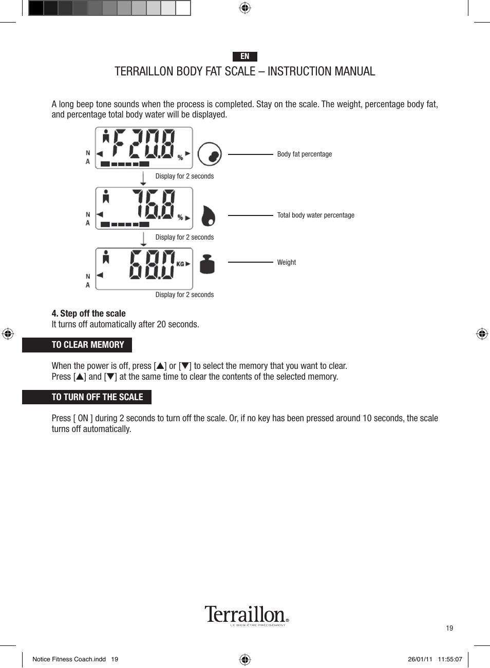 Terraillon body fat scale – instruction manual | Terraillon Fitness Coach Style User Manual | Page 19 / 64