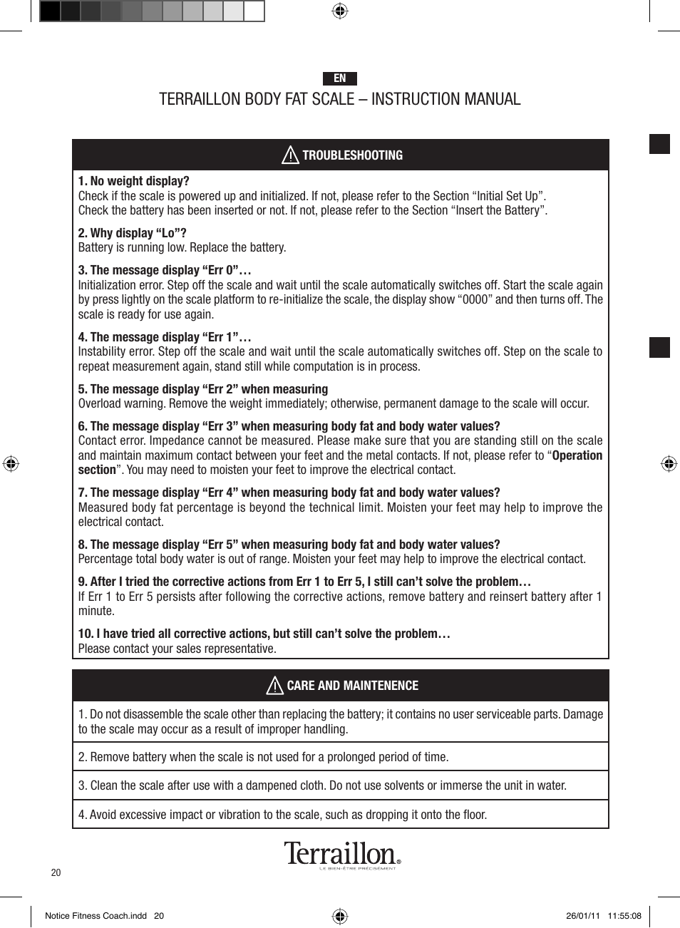 Terraillon body fat scale – instruction manual | Terraillon Fitness Coach Style User Manual | Page 20 / 64