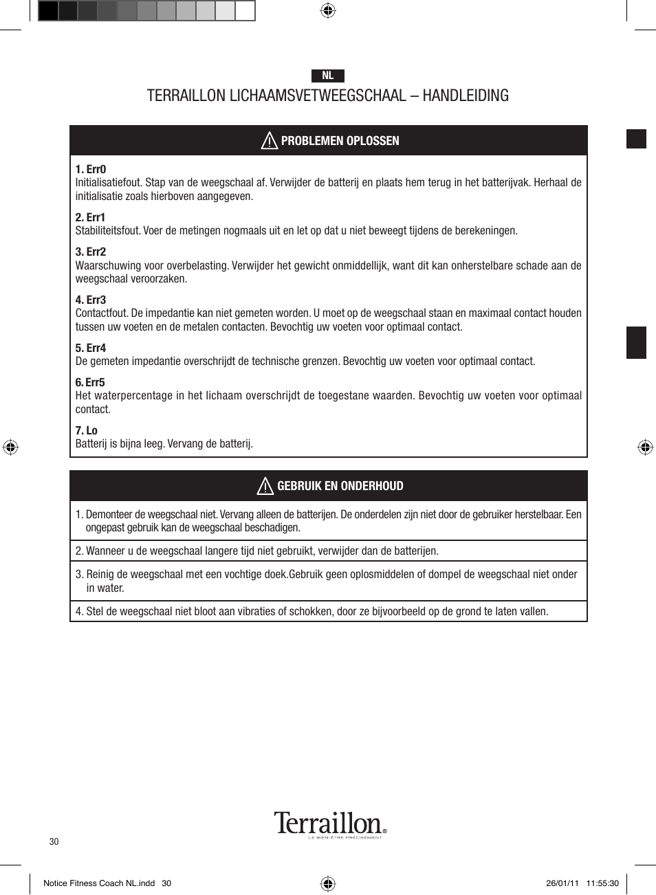 Terraillon lichaamsvetweegschaal – handleiding | Terraillon Fitness Coach Style User Manual | Page 30 / 64