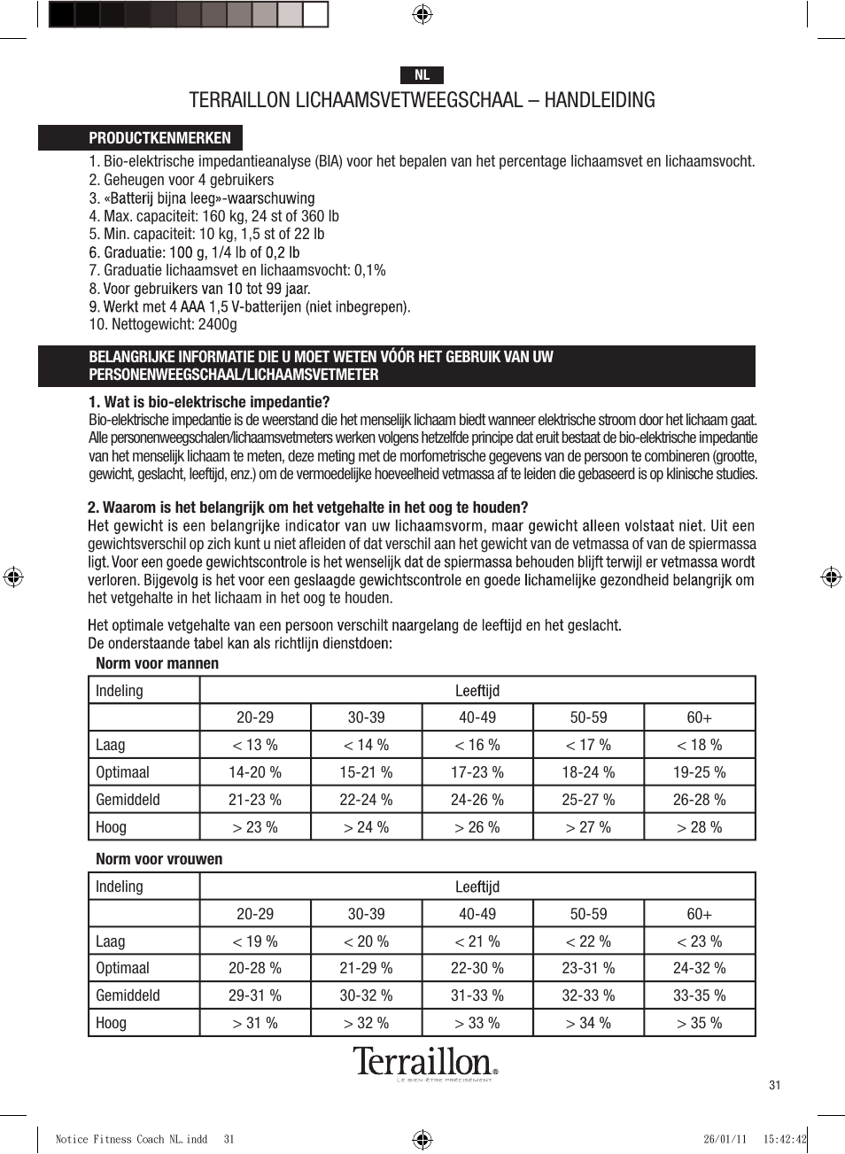 Terraillon lichaamsvetweegschaal – handleiding | Terraillon Fitness Coach Style User Manual | Page 31 / 64