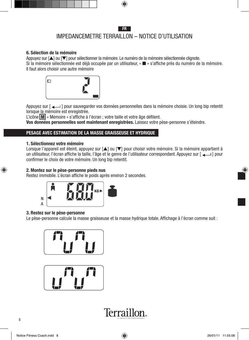 Impedancemetre terraillon – notice d’utilisation | Terraillon Fitness Coach Style User Manual | Page 8 / 64