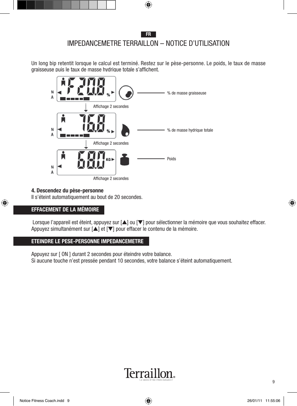 Impedancemetre terraillon – notice d’utilisation | Terraillon Fitness Coach Style User Manual | Page 9 / 64