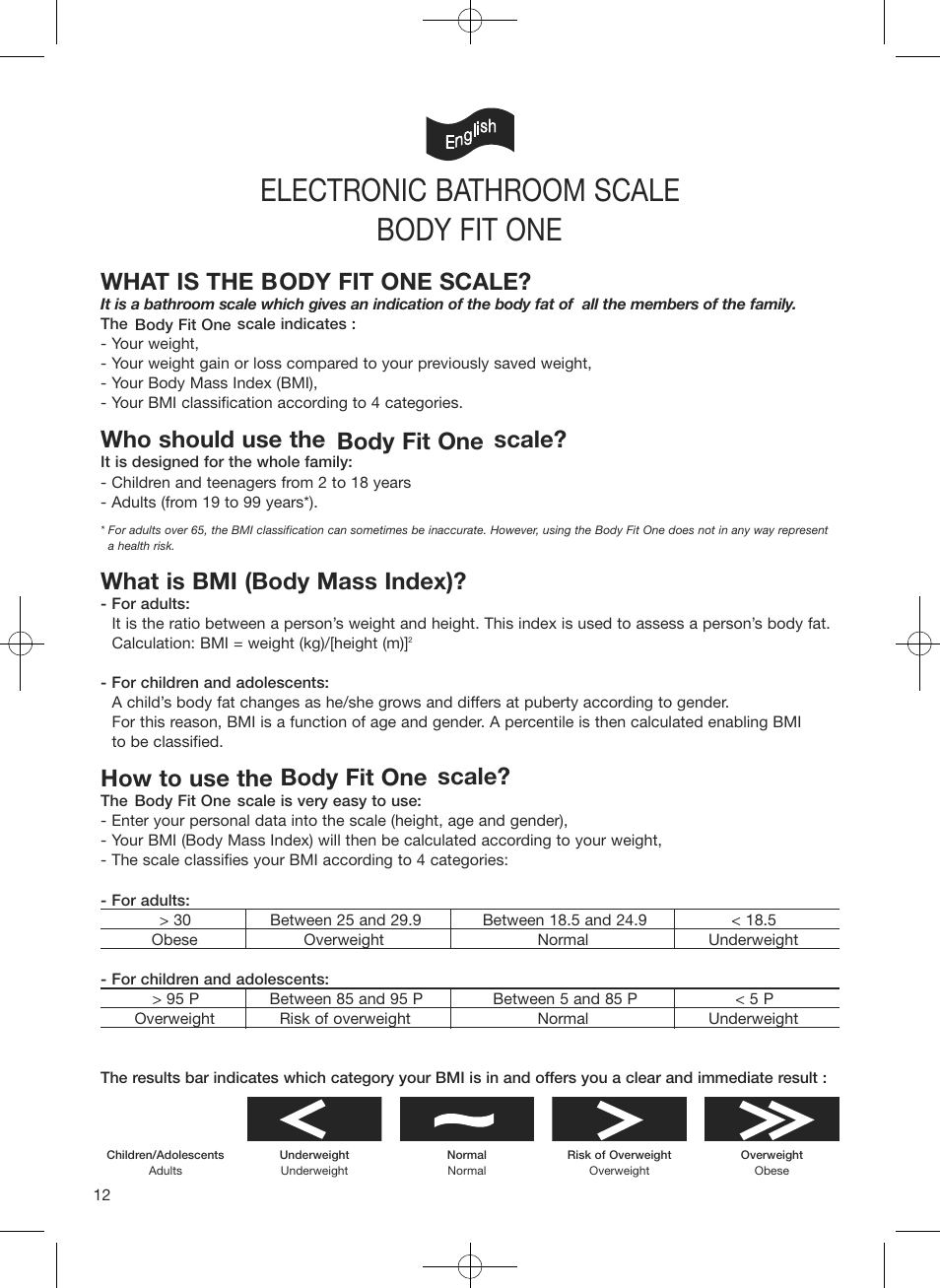 Electronic bathroom scale, Body fit one, What is bmi (body mass index) | Terraillon Body Fit One User Manual | Page 12 / 42
