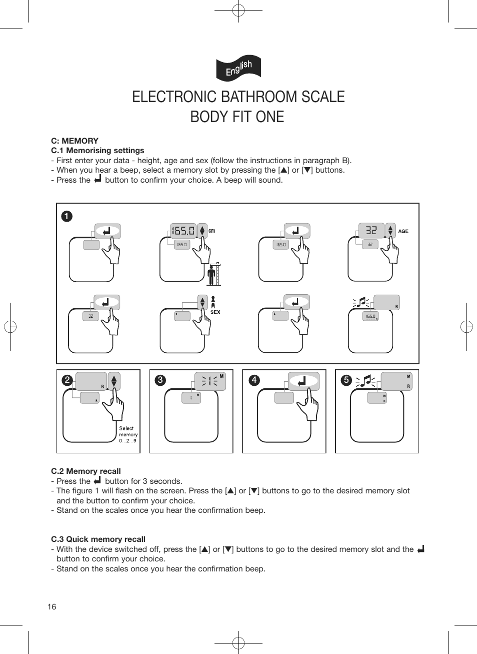 Electronic bathroom scale, Body fit one | Terraillon Body Fit One User Manual | Page 16 / 42