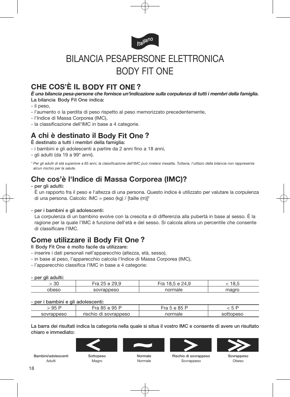 Bilancia pesapersone elettronica, Body fit one, Che cos’è l'indice di massa corporea (imc) | Terraillon Body Fit One User Manual | Page 18 / 42