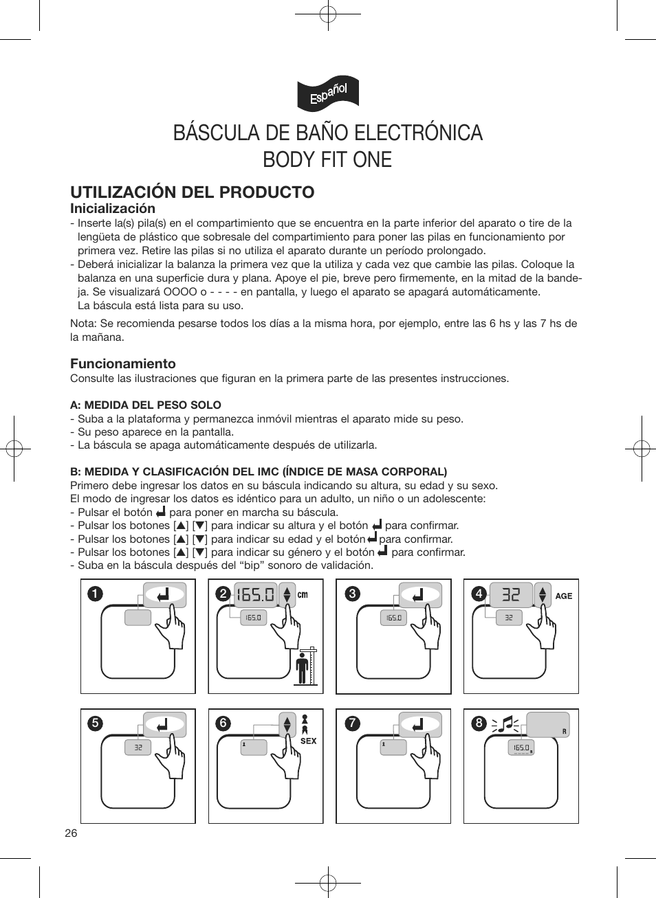 Báscula de baño electrónica, Body fit one, Utilización del producto | Terraillon Body Fit One User Manual | Page 26 / 42