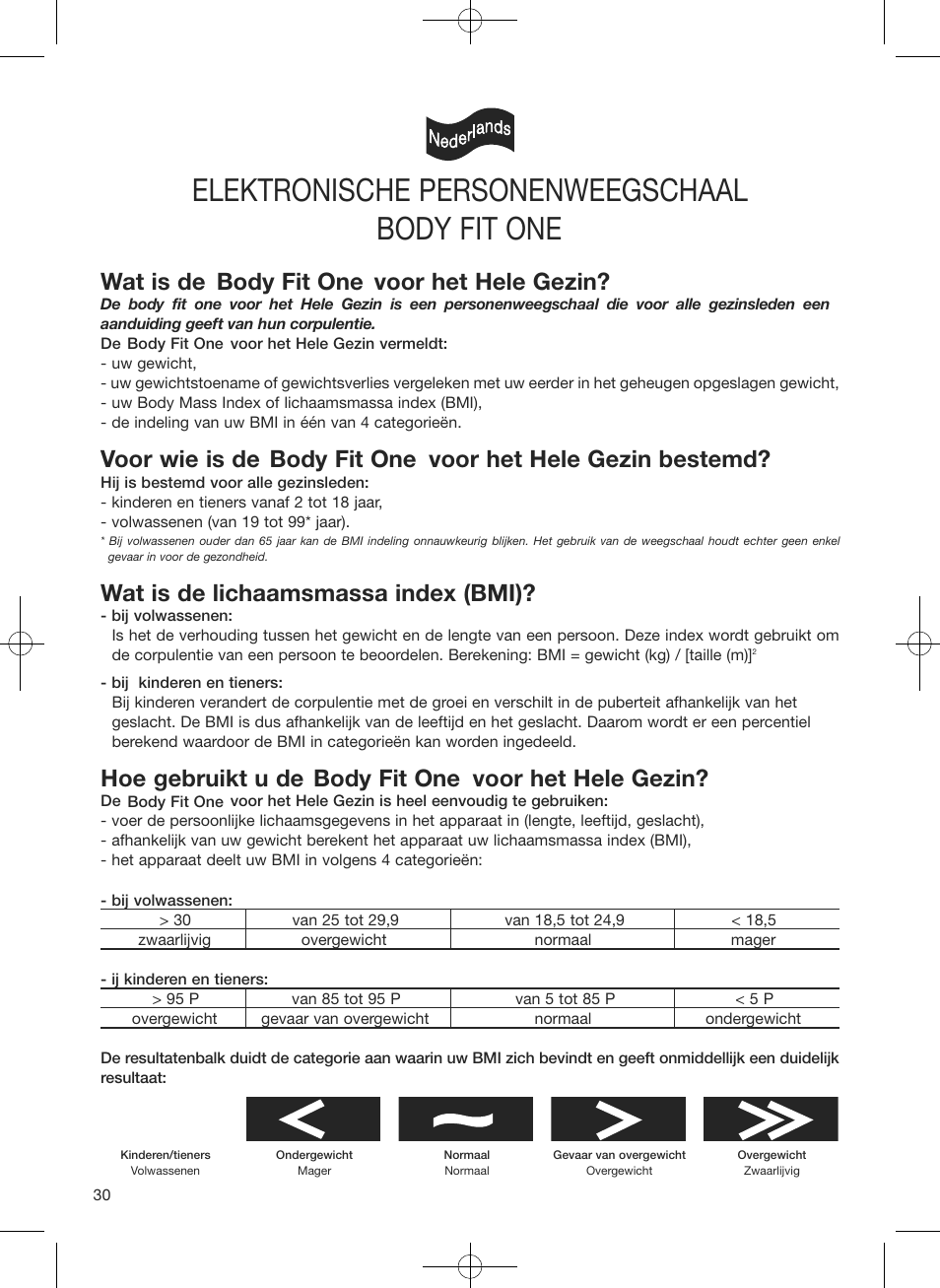 Elektronische personenweegschaal, Body fit one, Wat is de lichaamsmassa index (bmi) | Terraillon Body Fit One User Manual | Page 30 / 42