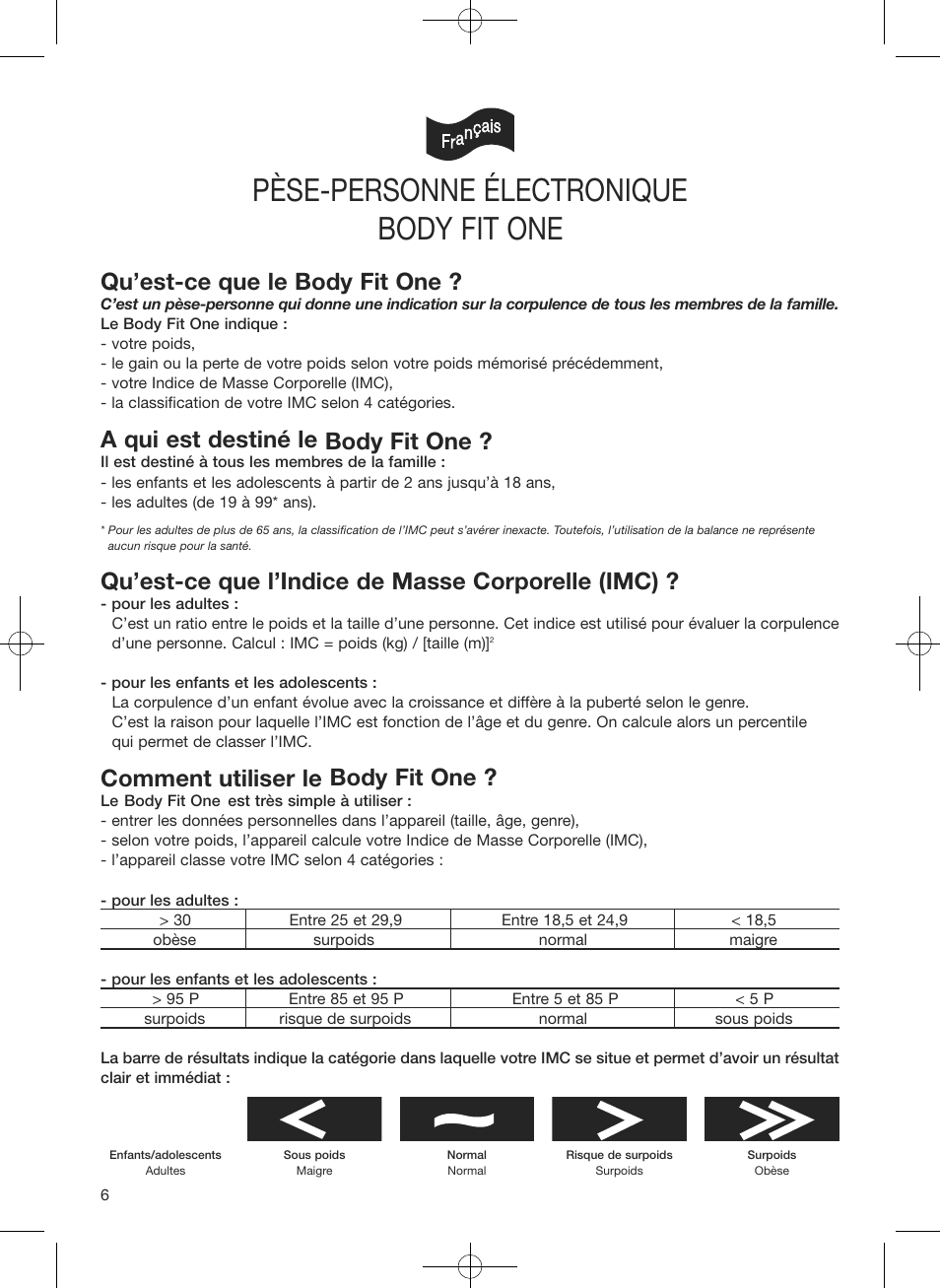 Pèse-personne électronique, Body fit one, Qu’est-ce que l’indice de masse corporelle (imc) | Terraillon Body Fit One User Manual | Page 6 / 42
