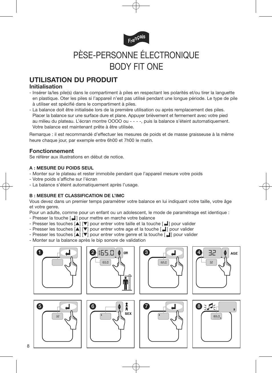 Pèse-personne électronique, Body fit one, Utilisation du produit | Terraillon Body Fit One User Manual | Page 8 / 42