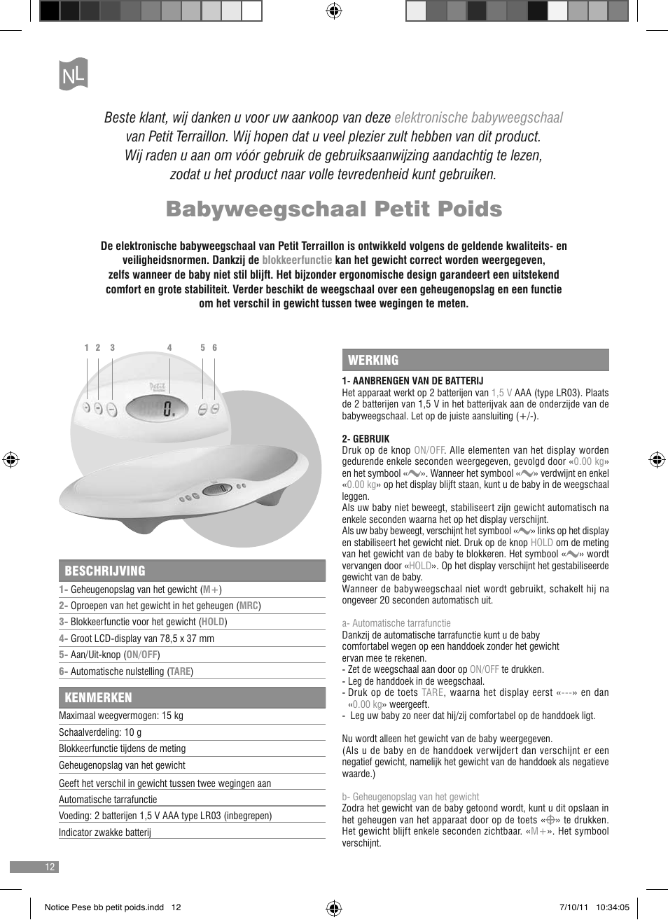 Babyweegschaal petit poids | Terraillon Petit Poids User Manual | Page 12 / 16