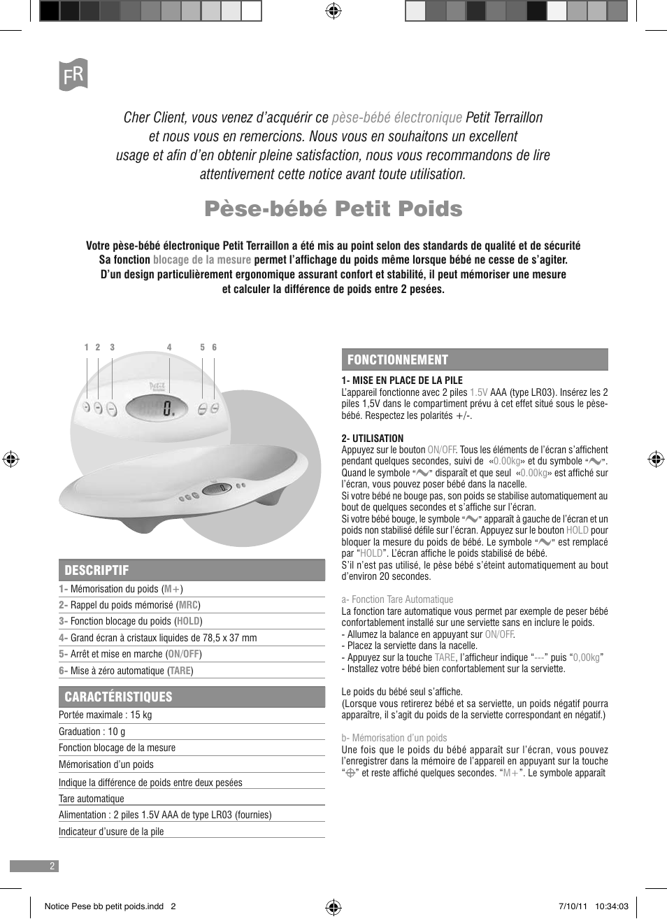 Pèse-bébé petit poids | Terraillon Petit Poids User Manual | Page 2 / 16