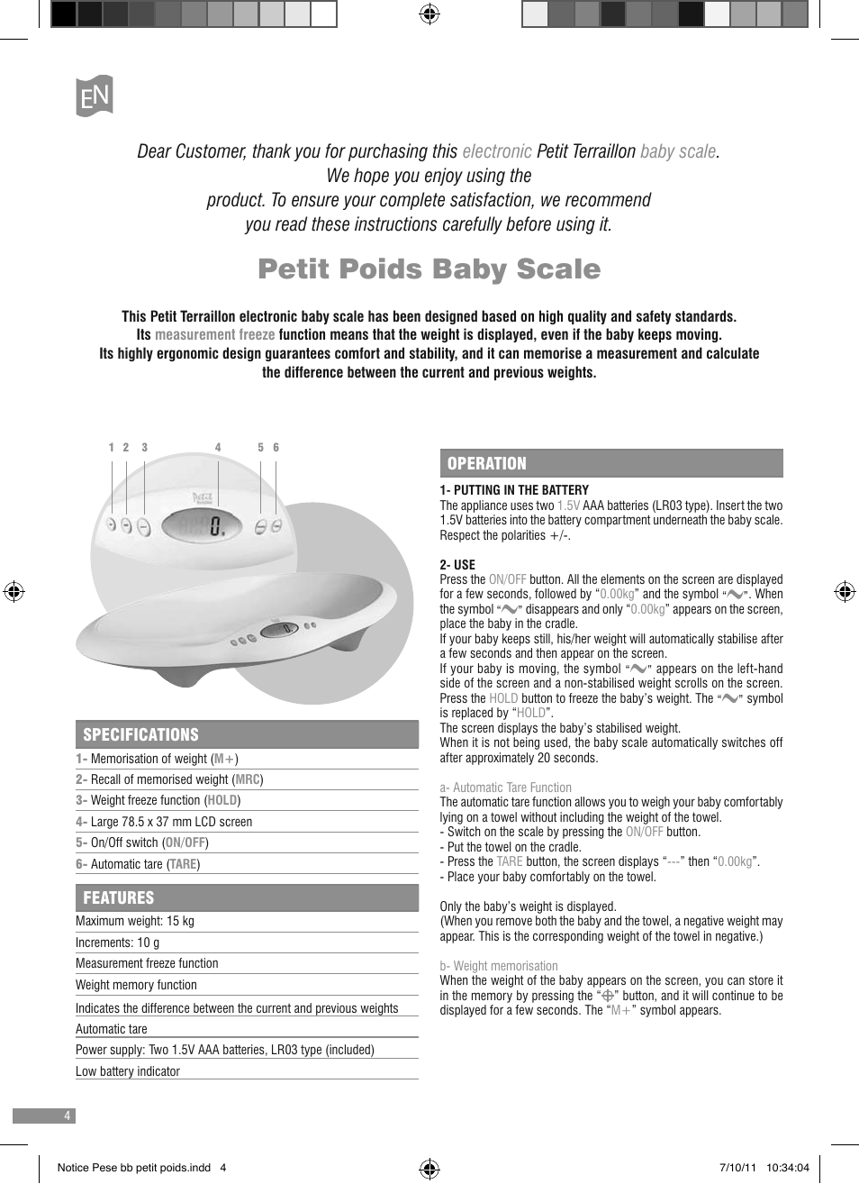 Petit poids baby scale | Terraillon Petit Poids User Manual | Page 4 / 16