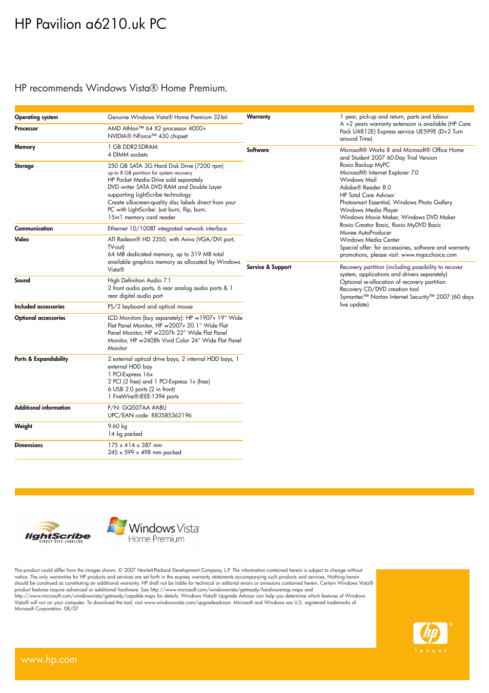 Hp pavilion a6210.uk pc | BT Pavilion a6210.uk User Manual | Page 2 / 2