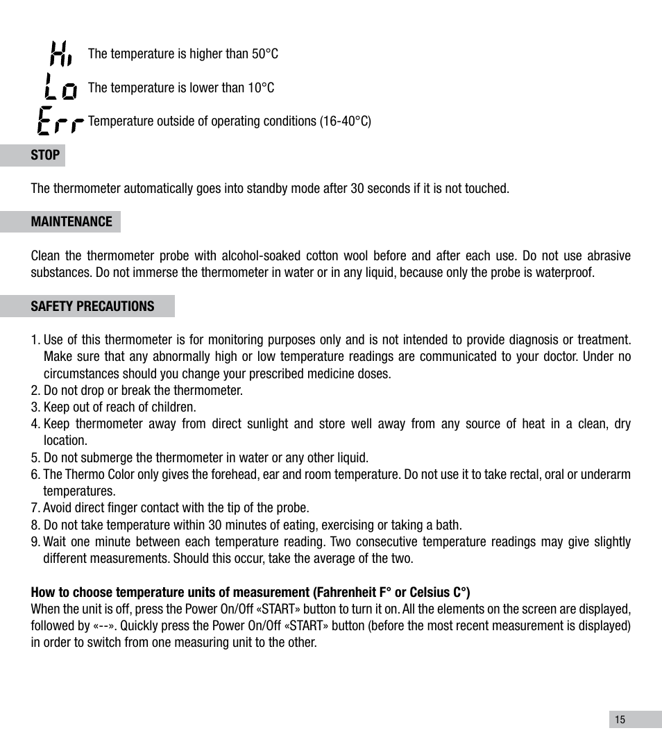 Terraillon Thermo Color User Manual | Page 15 / 52