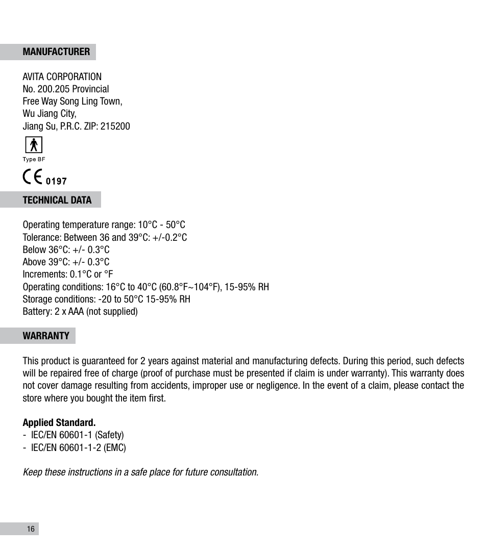 Terraillon Thermo Color User Manual | Page 16 / 52