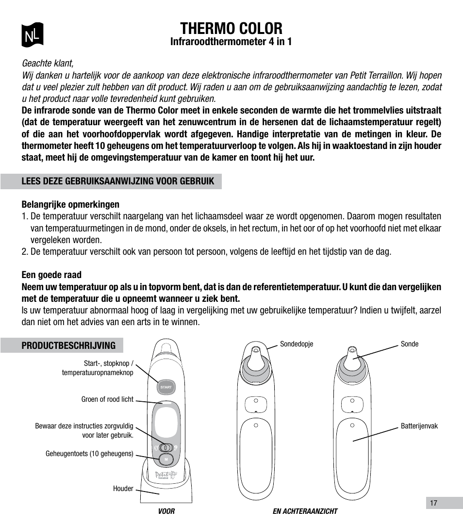 Thermo color, Infraroodthermometer 4 in 1 | Terraillon Thermo Color User Manual | Page 17 / 52