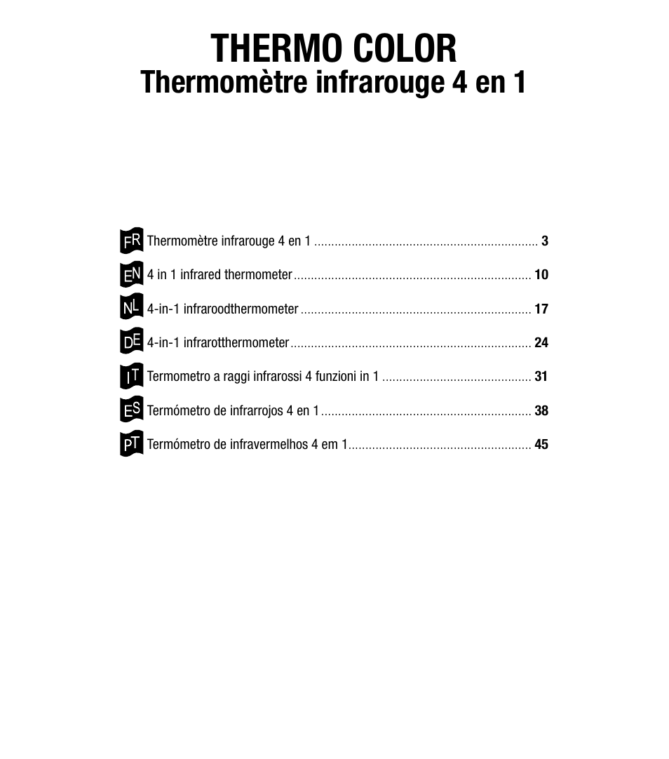 Thermo color, Thermomètre infrarouge 4 en 1 | Terraillon Thermo Color User Manual | Page 2 / 52