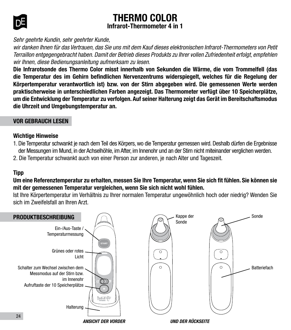 Thermo color, Infrarot-thermometer 4 in 1 | Terraillon Thermo Color User Manual | Page 24 / 52