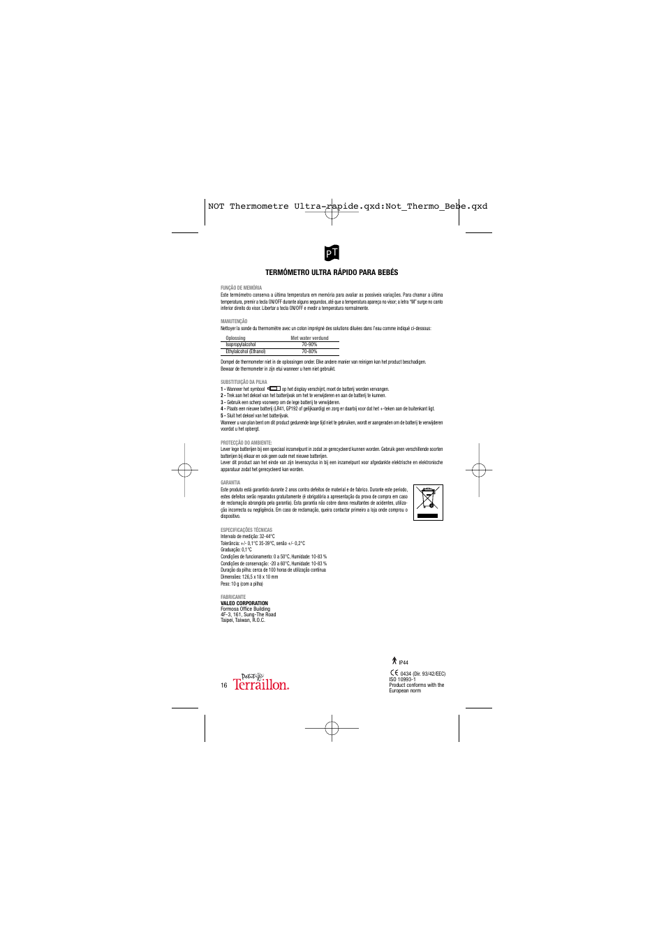 Terraillon Thermo Ultra Rapide User Manual | Page 17 / 18