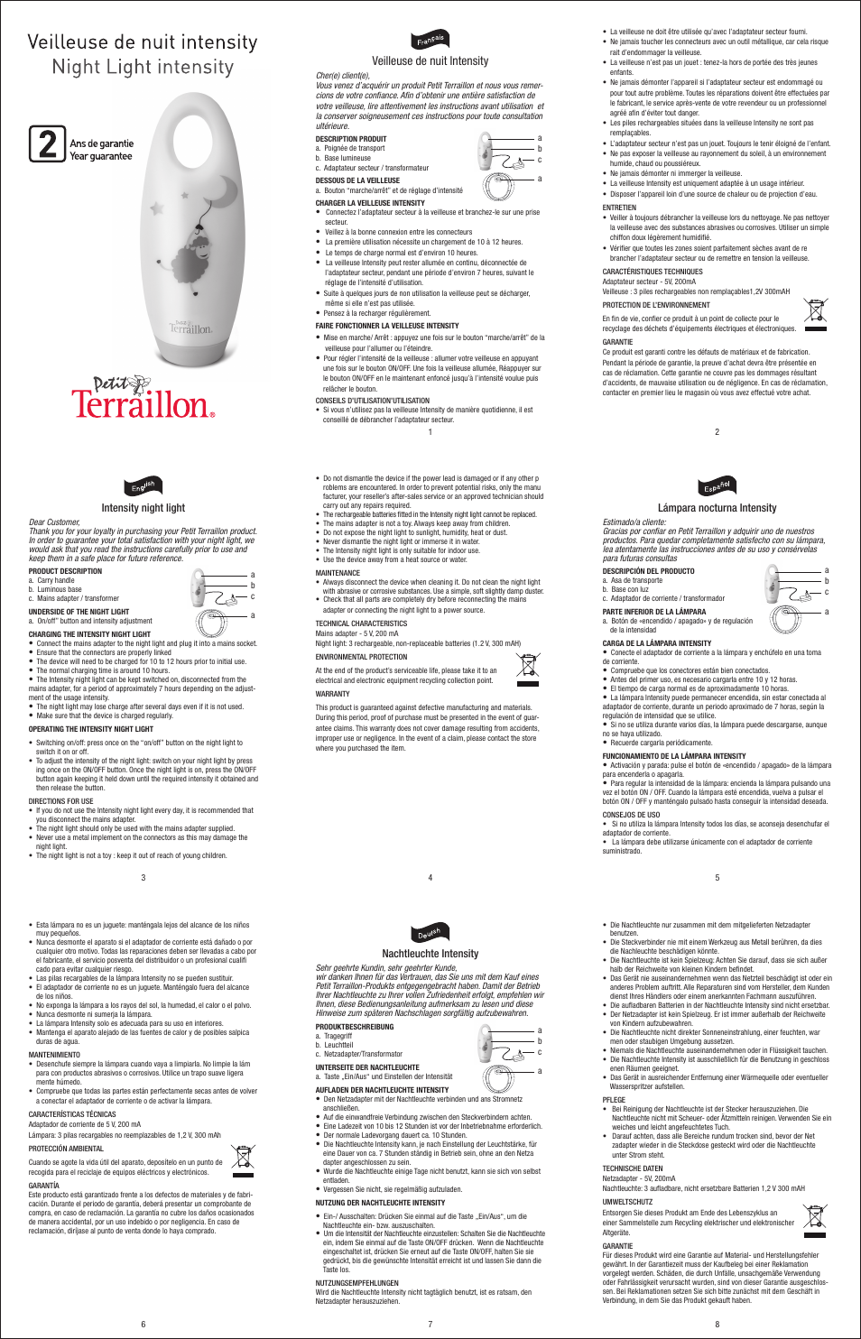 Terraillon Veilleuse Intensity Verte User Manual | 2 pages
