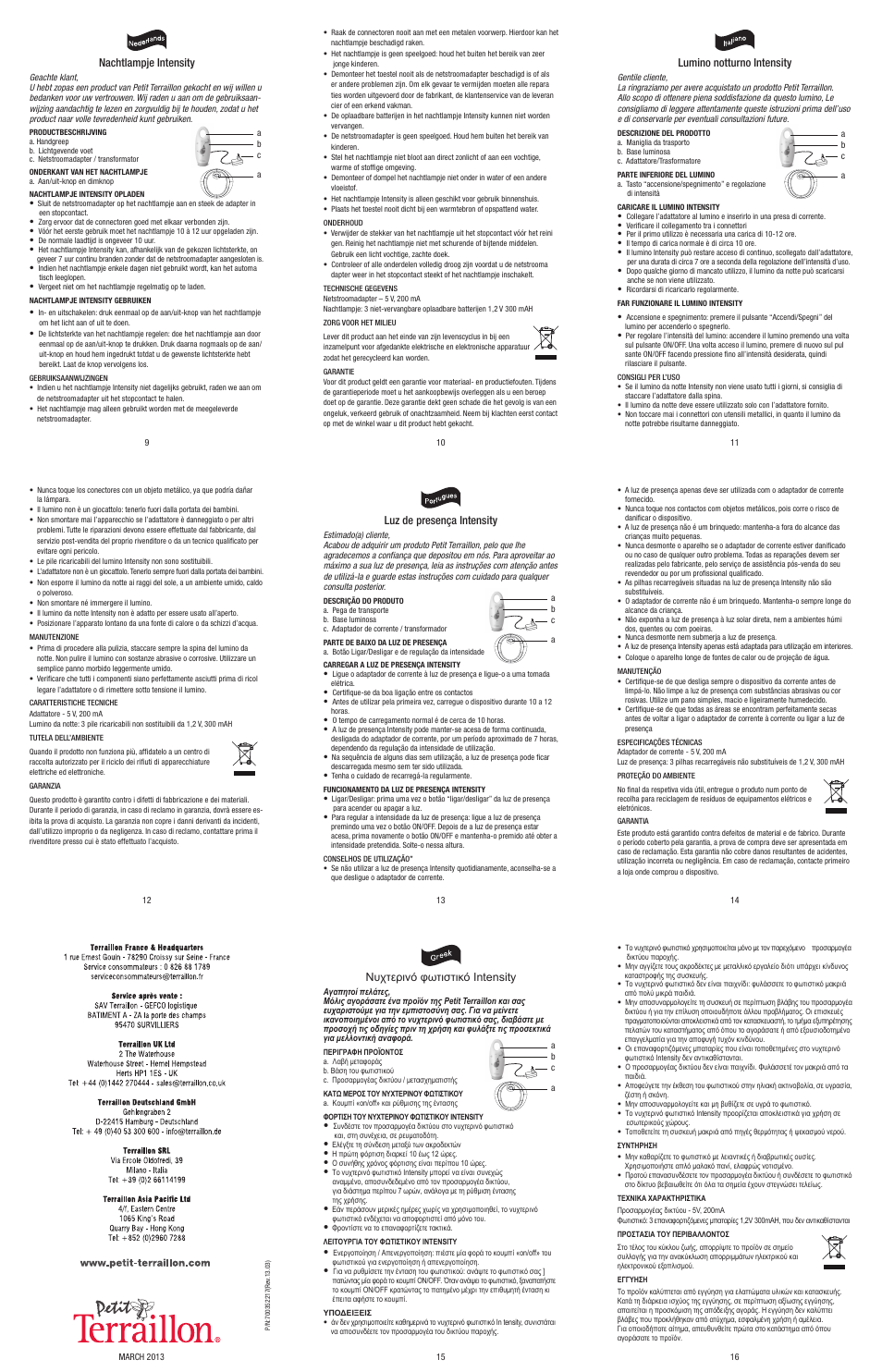 Nachtlampje intensity, Luz de presença intensity, Νυχτερινό φωτιστικό intensity | Lumino notturno intensity | Terraillon Veilleuse Intensity Verte User Manual | Page 2 / 2