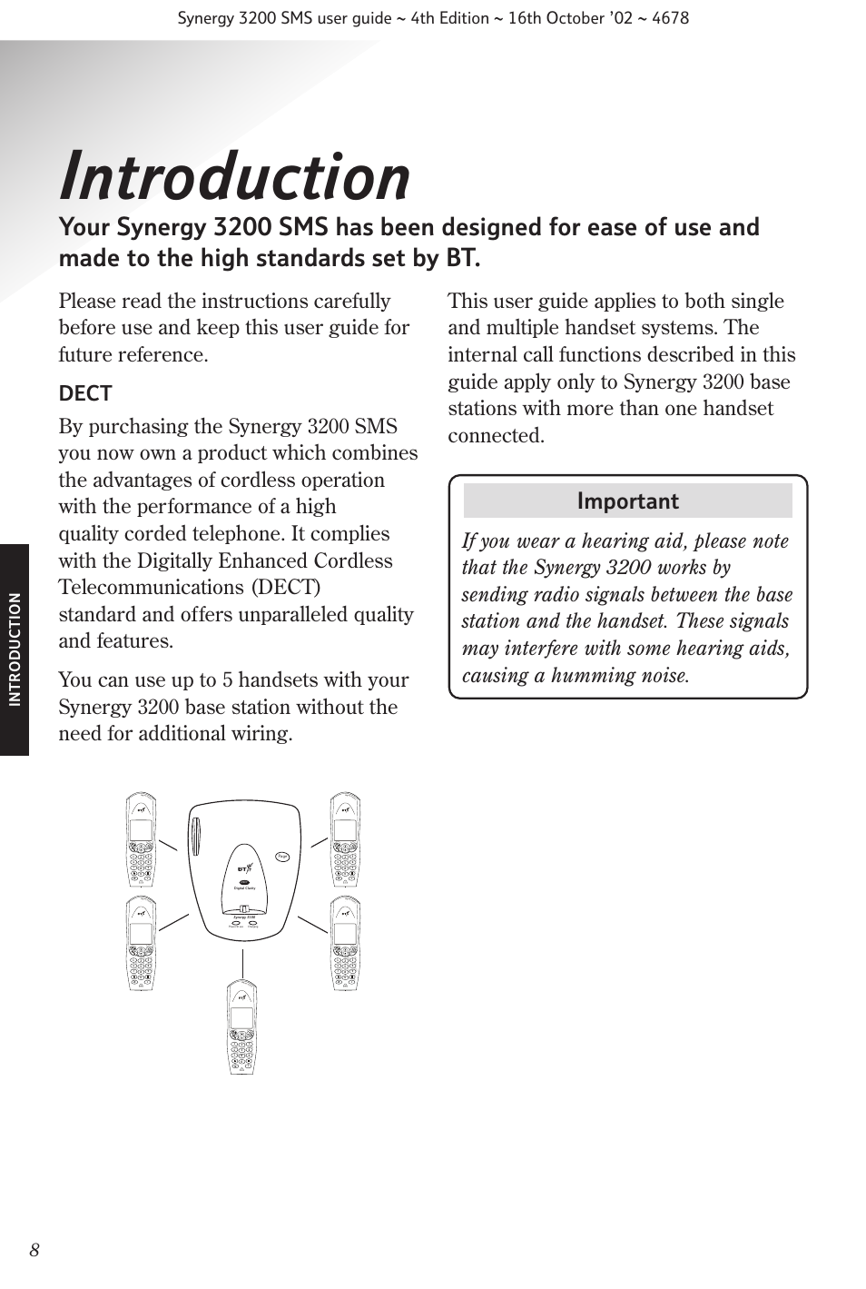 Introduction, Important, Intr oduction | BT 3200 SMS User Manual | Page 10 / 48