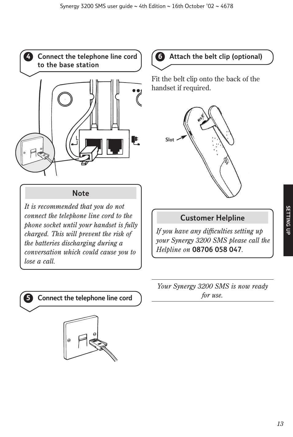 Customer helpline | BT 3200 SMS User Manual | Page 15 / 48