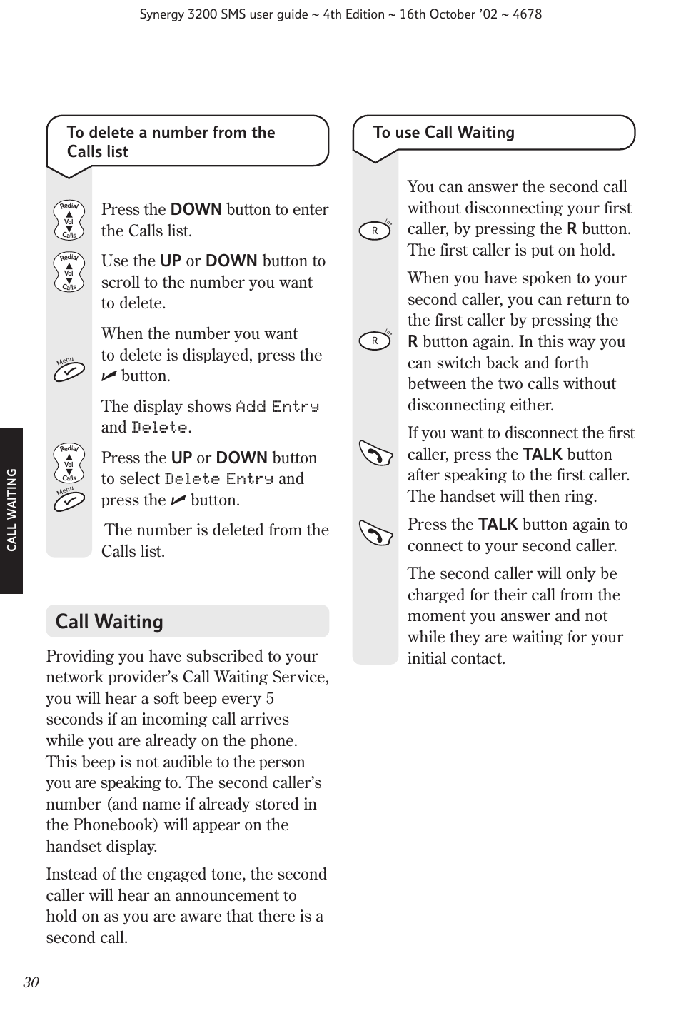 Call waiting | BT 3200 SMS User Manual | Page 32 / 48