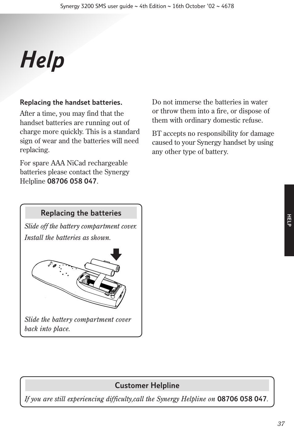 Help | BT 3200 SMS User Manual | Page 39 / 48