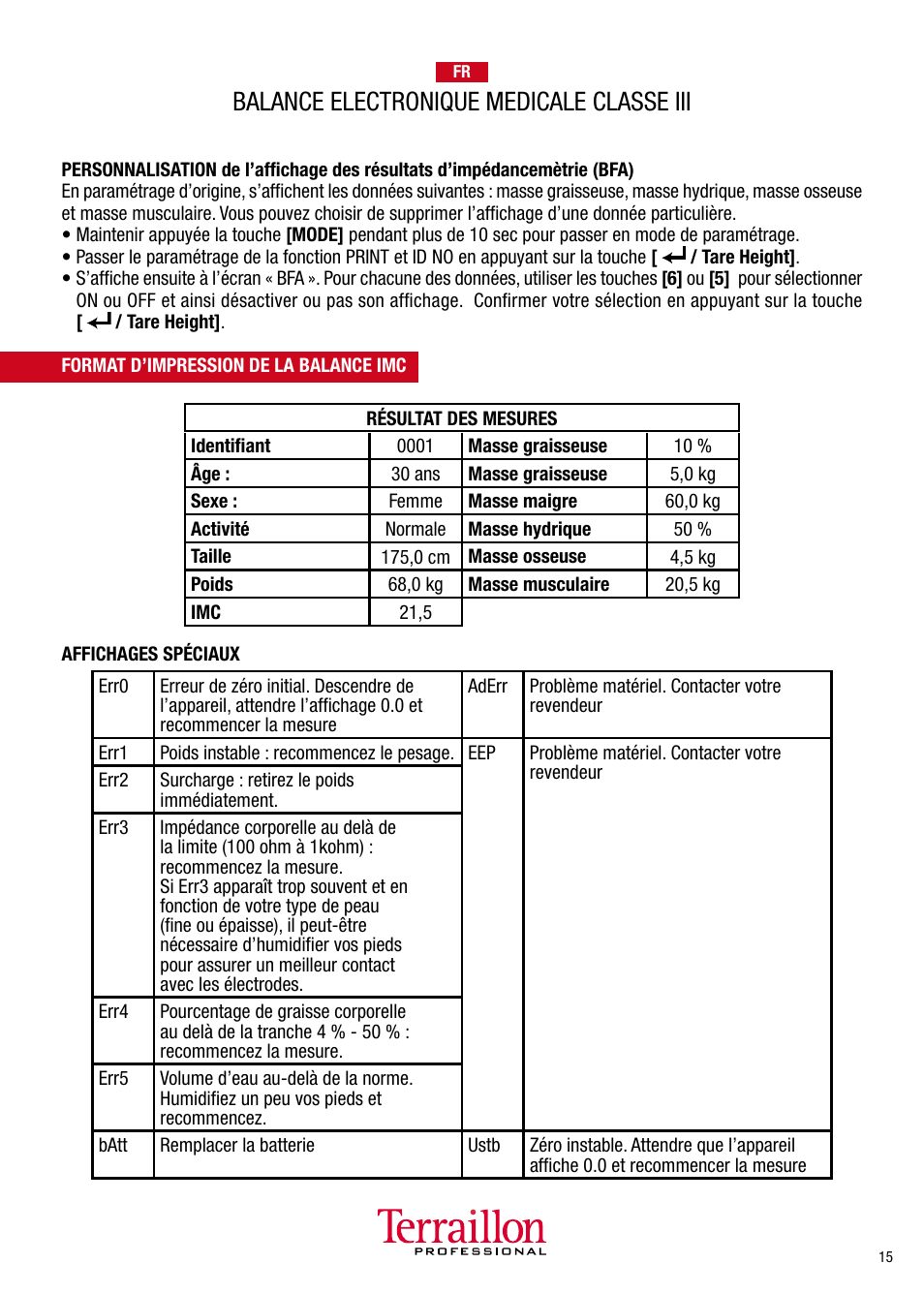 Balance electronique medicale classe iii | Terraillon TPRO 6300 User Manual | Page 15 / 46