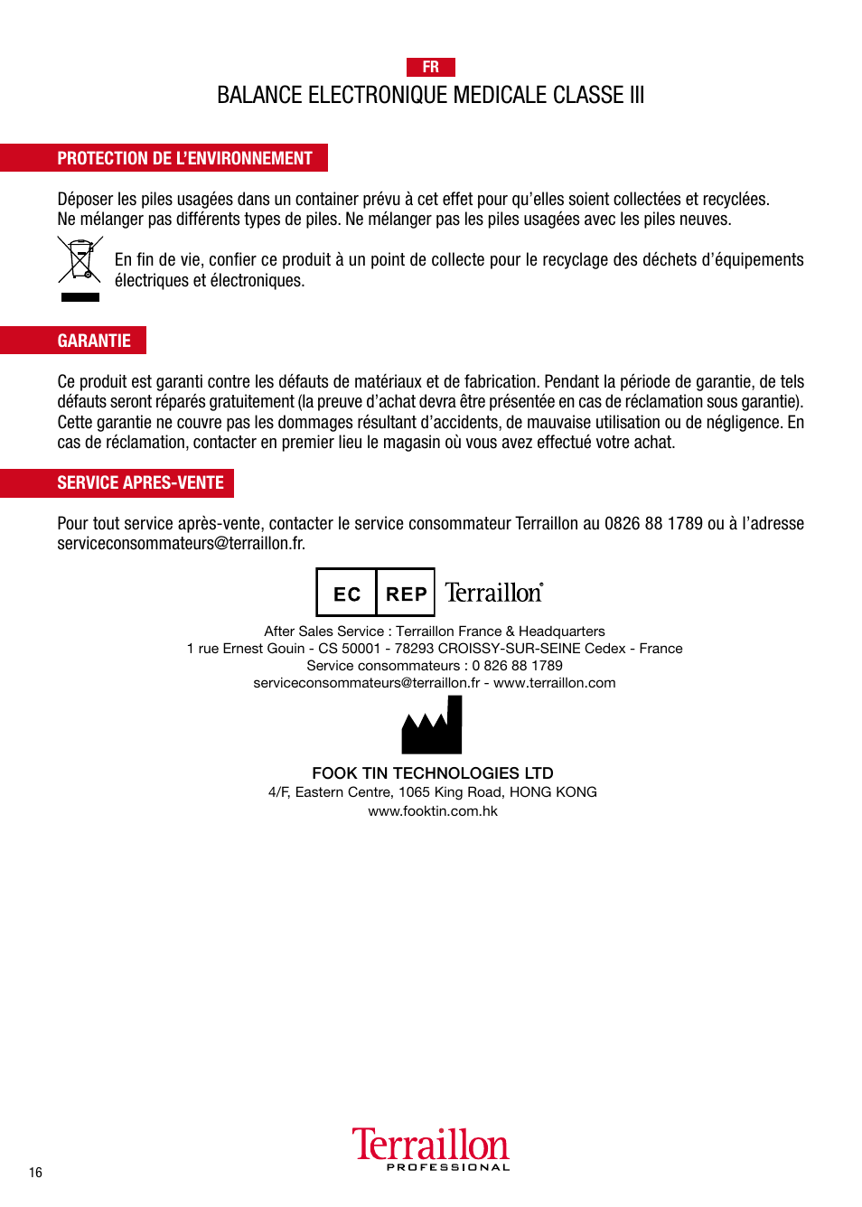 Balance electronique medicale classe iii | Terraillon TPRO 6300 User Manual | Page 16 / 46