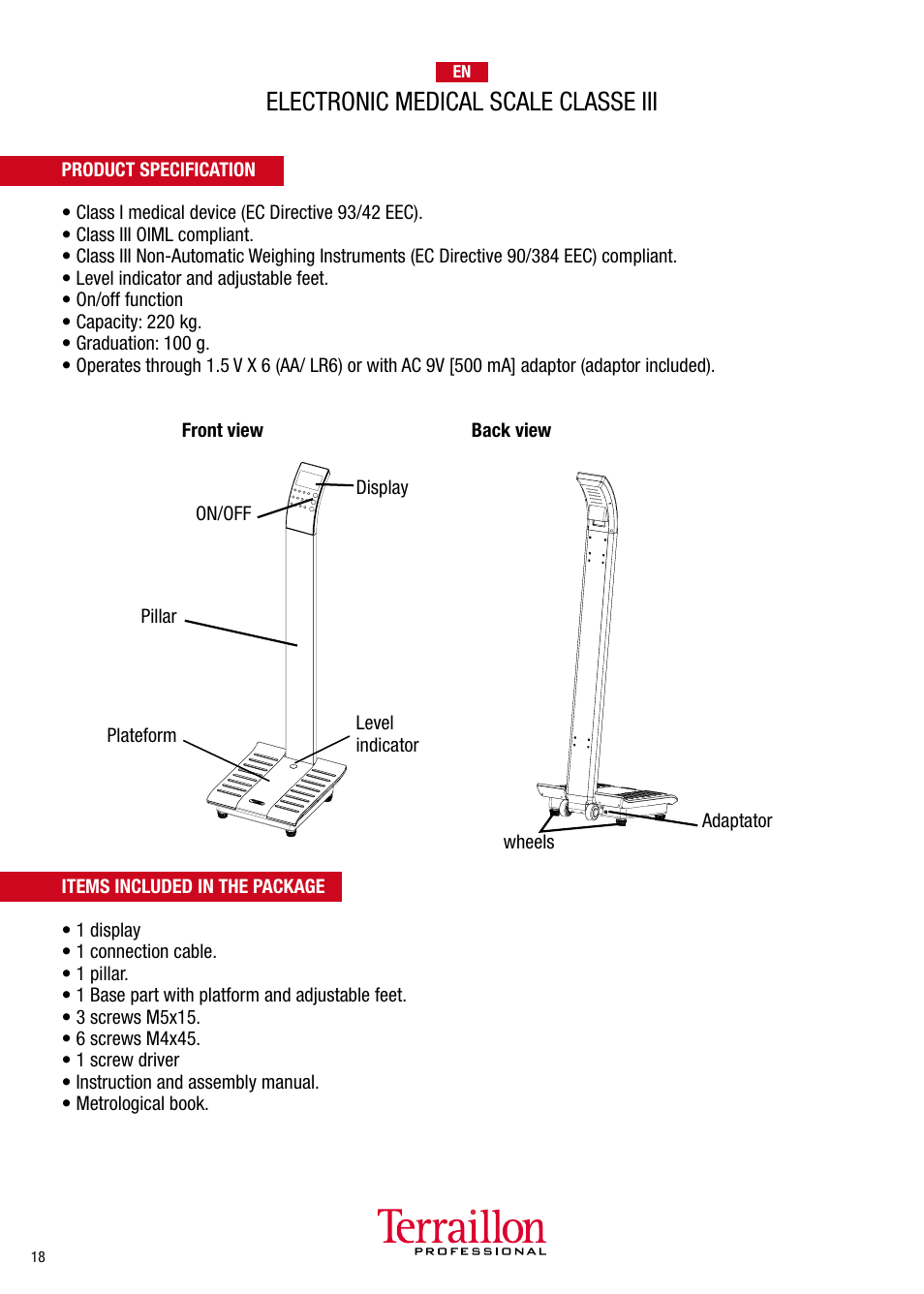 Electronic medical scale classe iii | Terraillon TPRO 6300 User Manual | Page 18 / 46