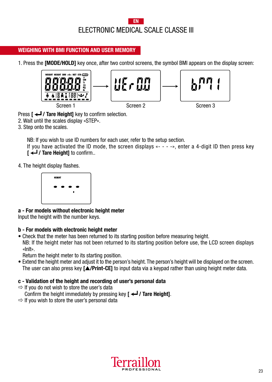 Electronic medical scale classe iii | Terraillon TPRO 6300 User Manual | Page 23 / 46