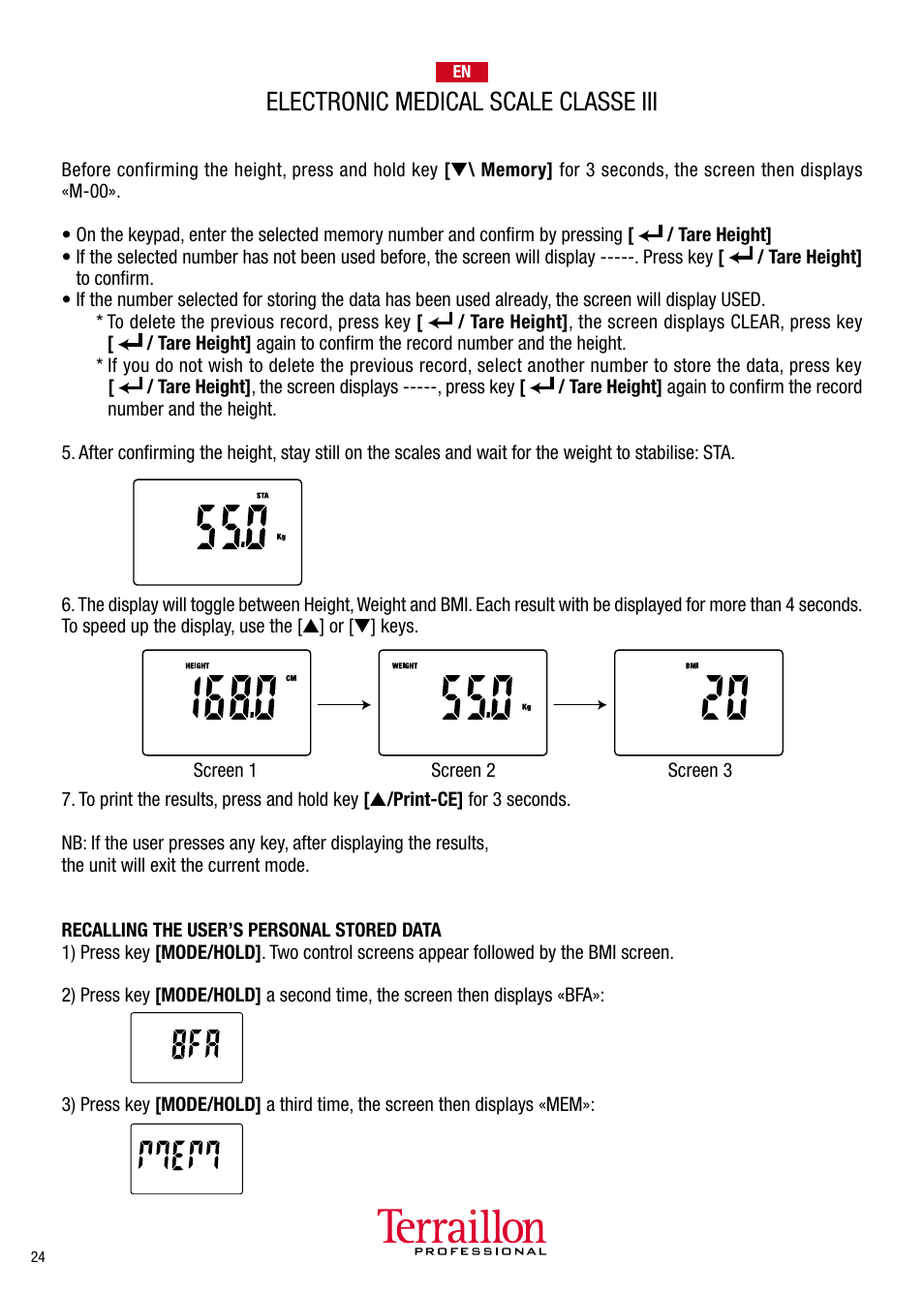 Electronic medical scale classe iii | Terraillon TPRO 6300 User Manual | Page 24 / 46