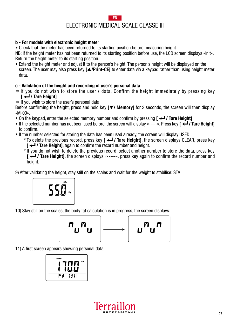 Electronic medical scale classe iii | Terraillon TPRO 6300 User Manual | Page 27 / 46