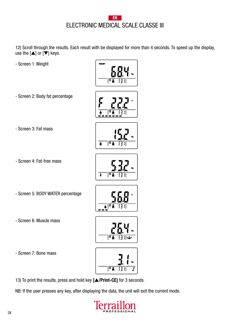 Electronic medical scale classe iii, Fr en | Terraillon TPRO 6300 User Manual | Page 28 / 46