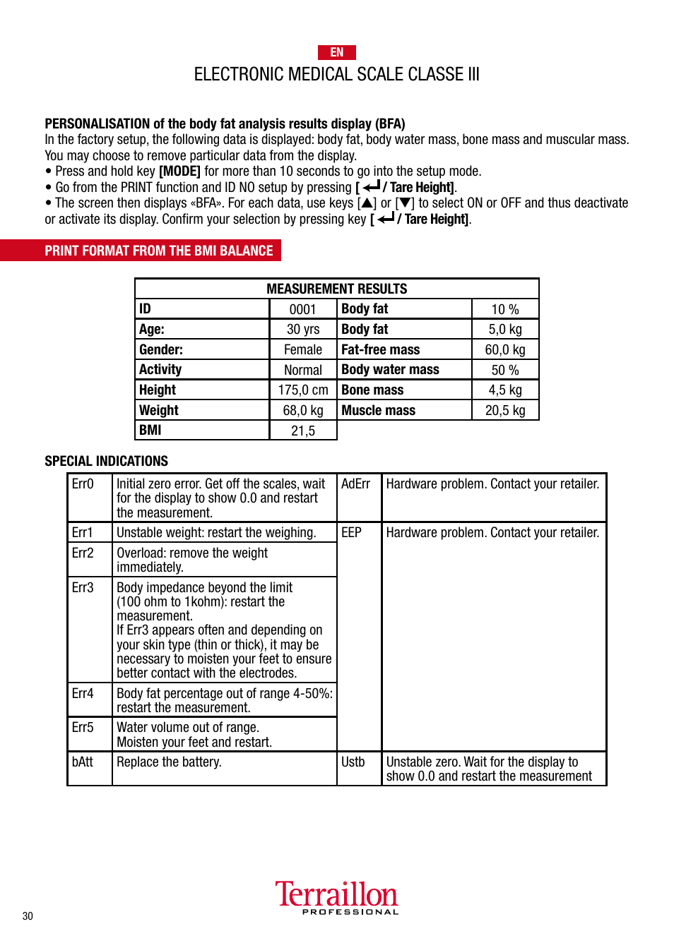 Electronic medical scale classe iii | Terraillon TPRO 6300 User Manual | Page 30 / 46