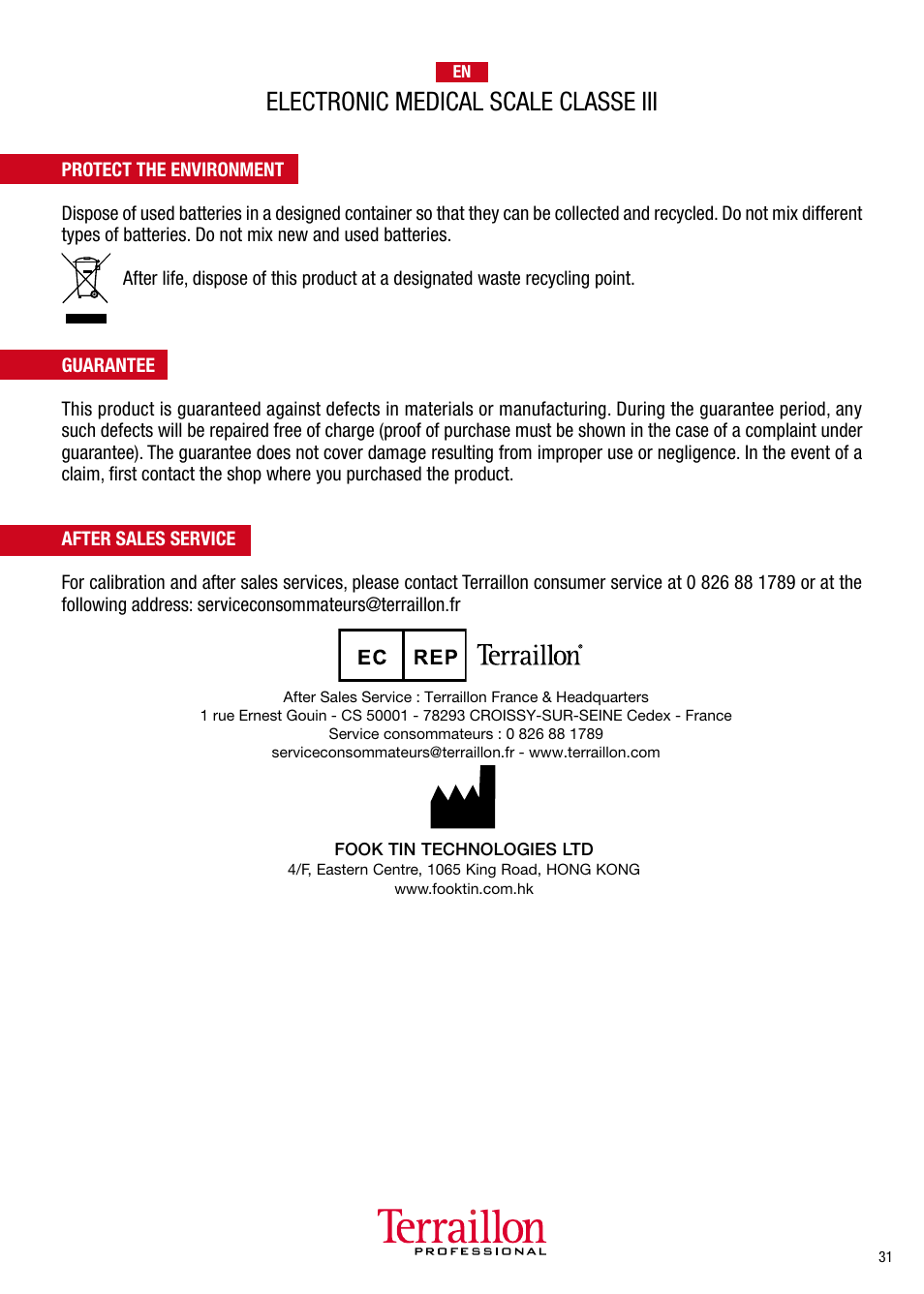 Electronic medical scale classe iii | Terraillon TPRO 6300 User Manual | Page 31 / 46