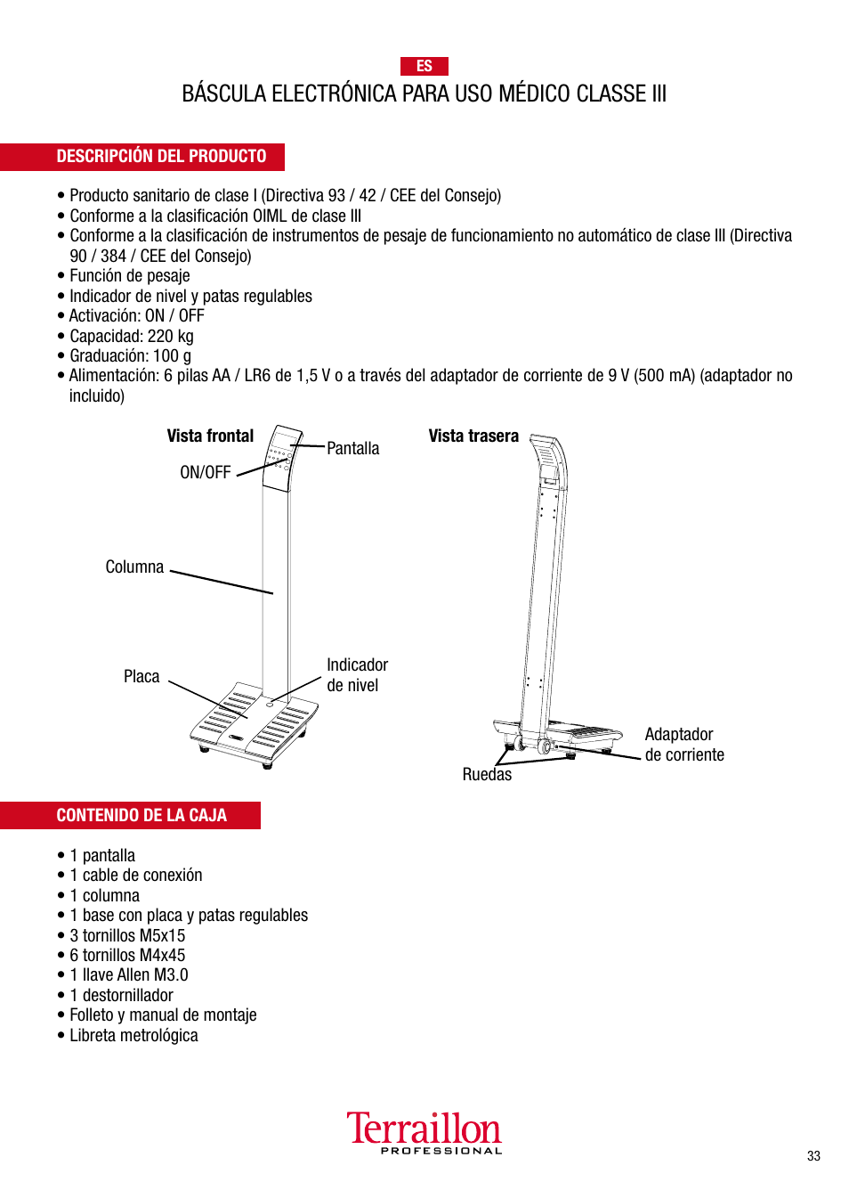 Báscula electrónica para uso médico classe iii | Terraillon TPRO 6300 User Manual | Page 33 / 46