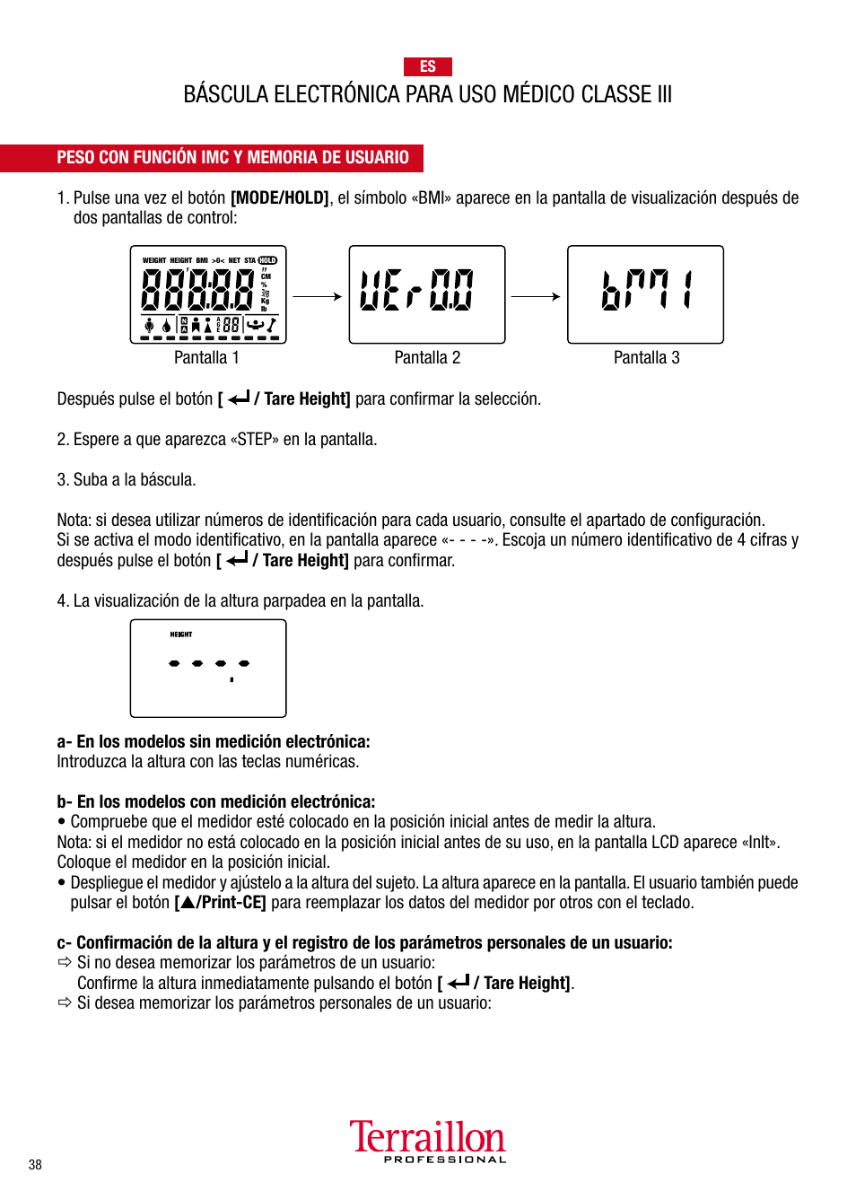 Báscula electrónica para uso médico classe iii | Terraillon TPRO 6300 User Manual | Page 38 / 46