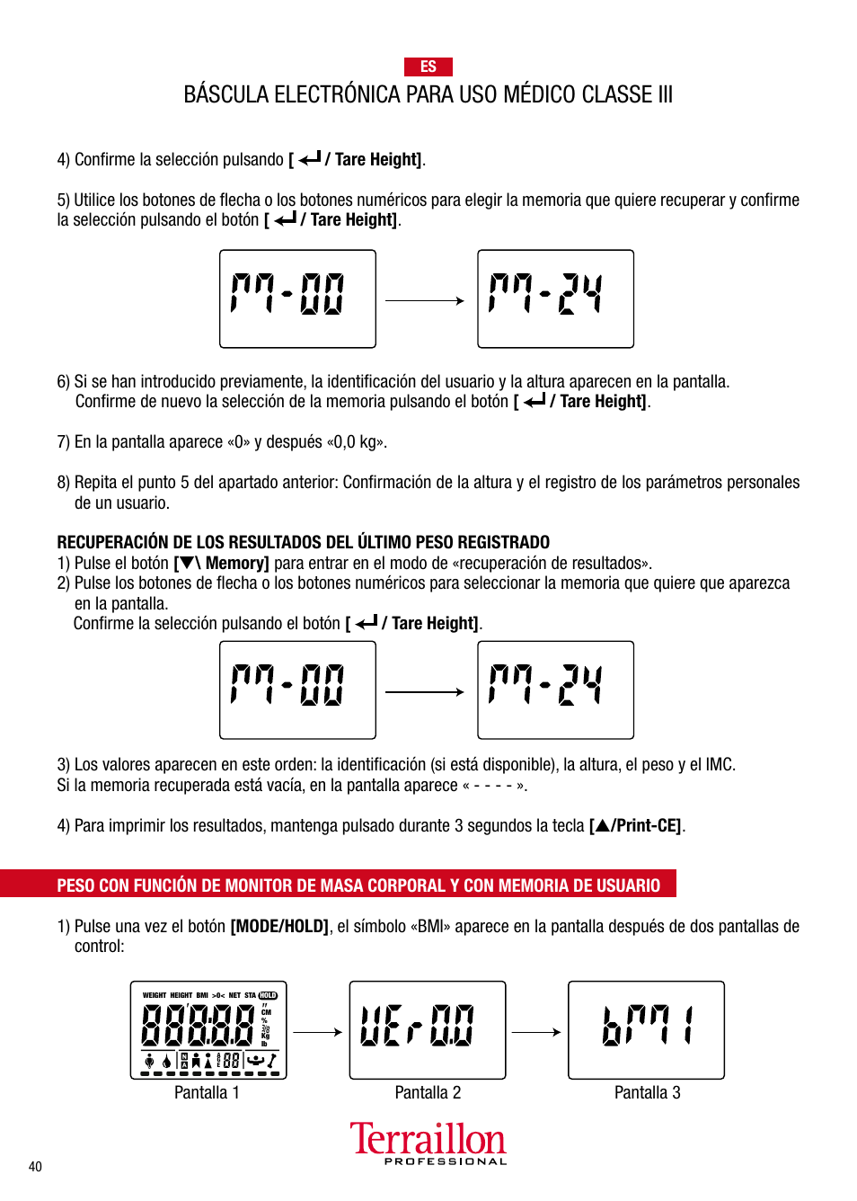 Báscula electrónica para uso médico classe iii | Terraillon TPRO 6300 User Manual | Page 40 / 46