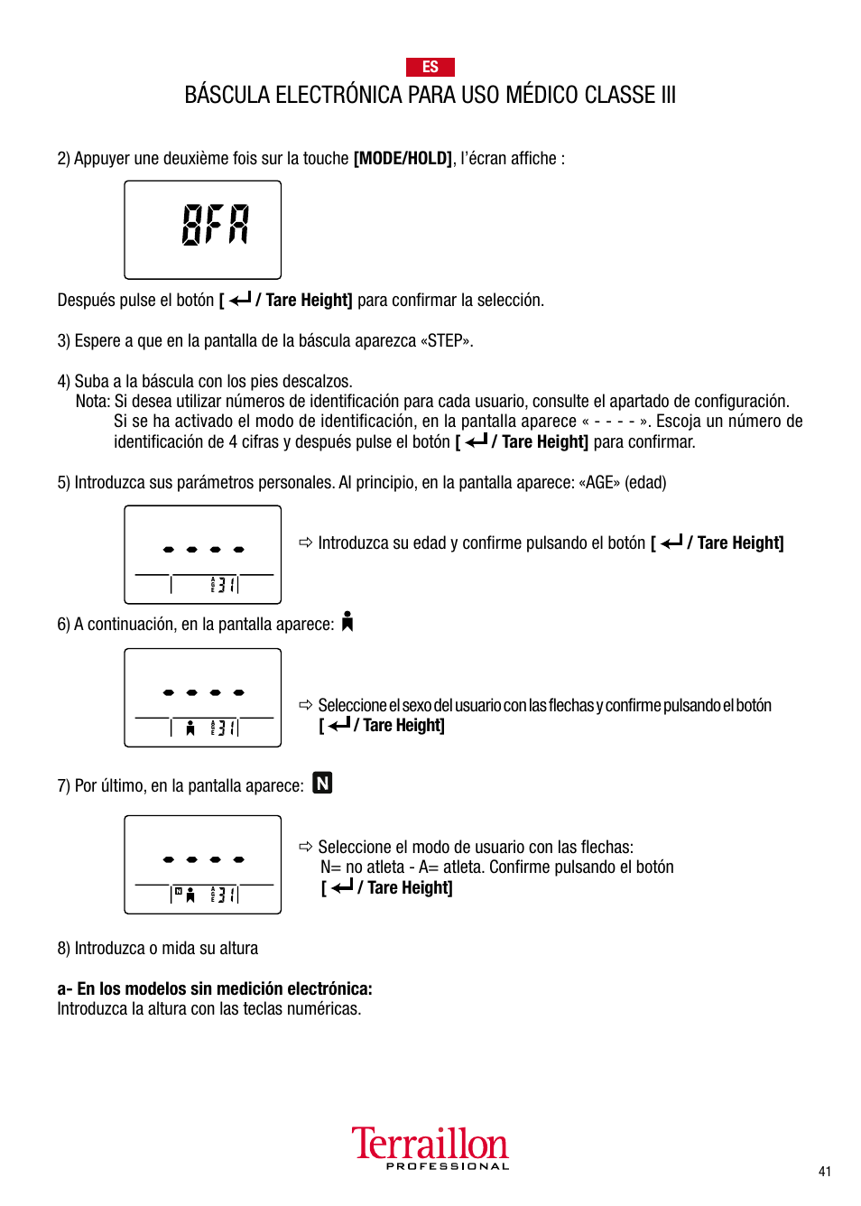 Báscula electrónica para uso médico classe iii | Terraillon TPRO 6300 User Manual | Page 41 / 46