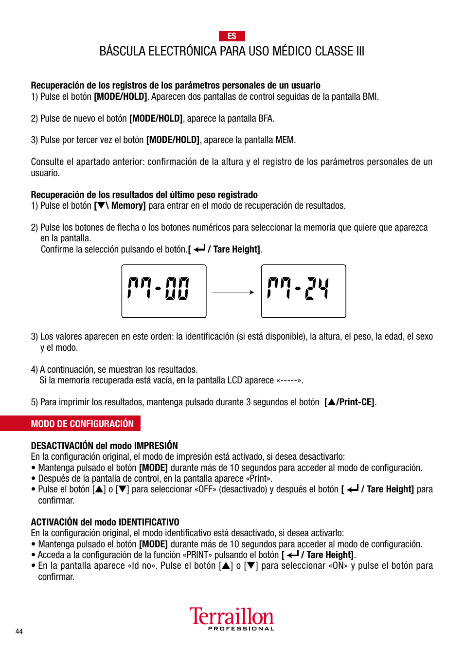 Báscula electrónica para uso médico classe iii | Terraillon TPRO 6300 User Manual | Page 44 / 46