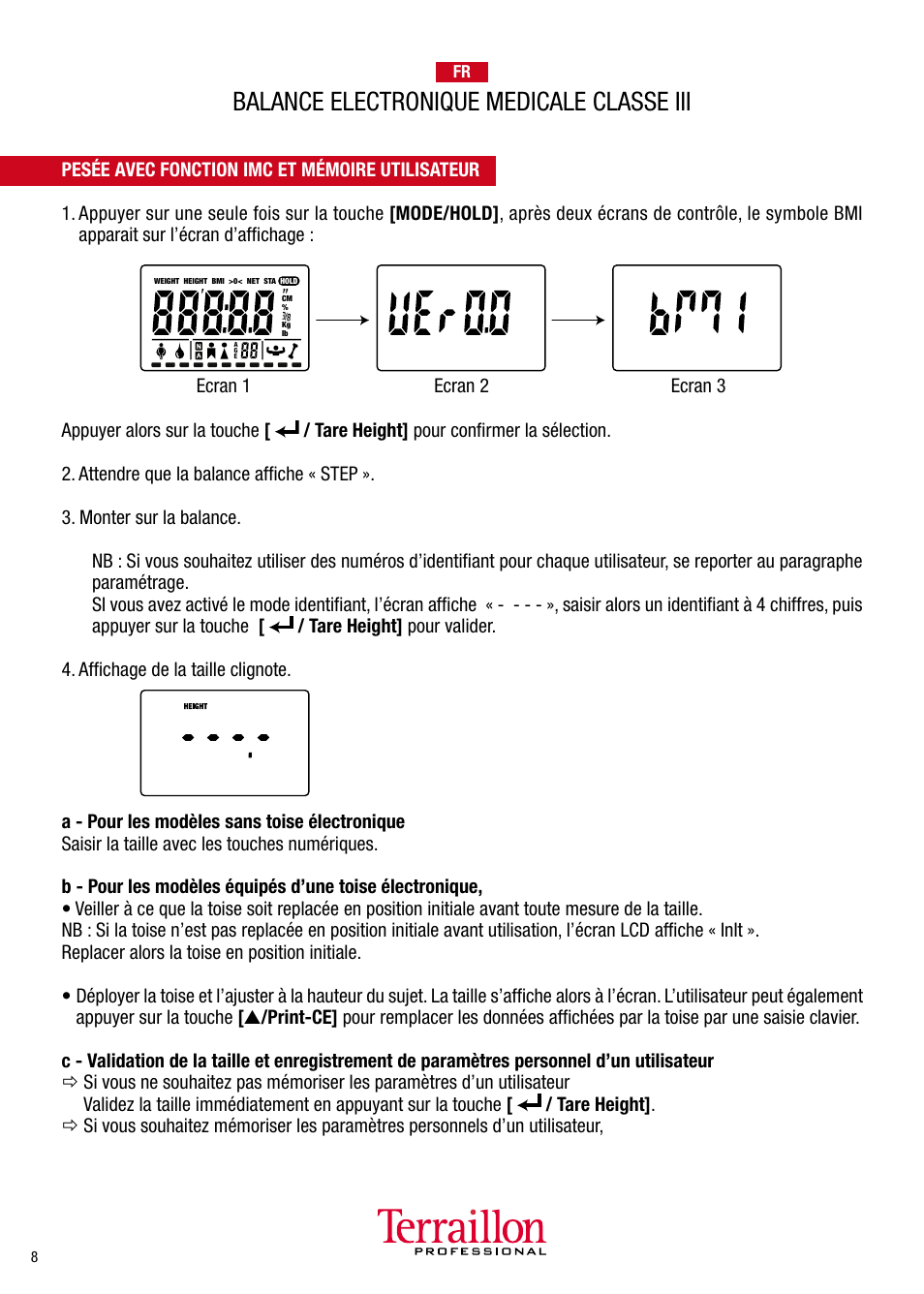 Balance electronique medicale classe iii | Terraillon TPRO 6300 User Manual | Page 8 / 46