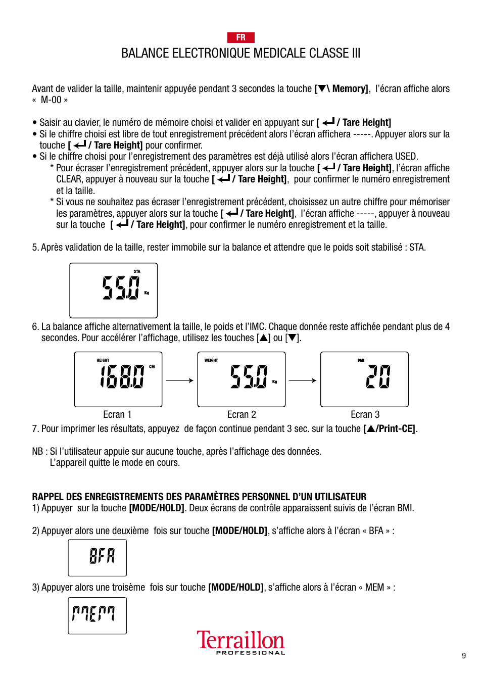 Balance electronique medicale classe iii | Terraillon TPRO 6300 User Manual | Page 9 / 46