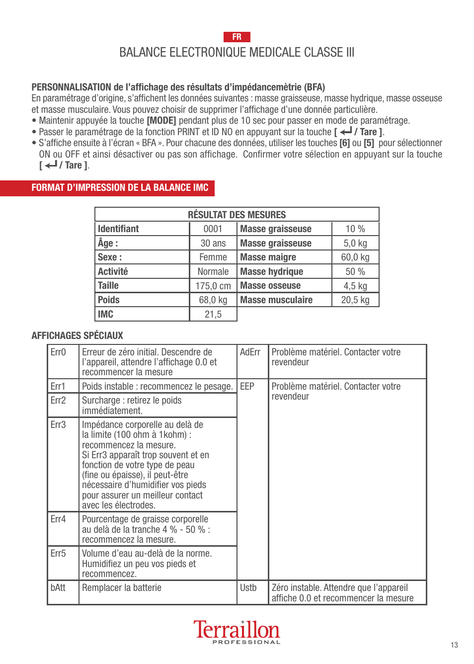 Balance electronique medicale classe iii | Terraillon TPRO 6200 User Manual | Page 13 / 40