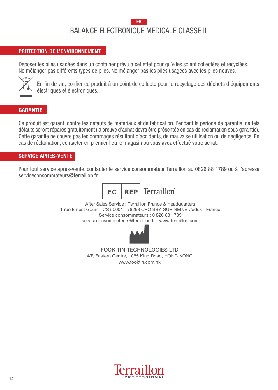 Balance electronique medicale classe iii | Terraillon TPRO 6200 User Manual | Page 14 / 40